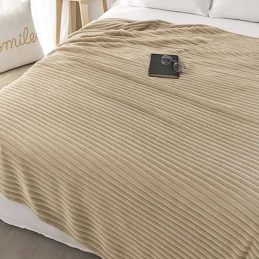 Плед-покривало шарпей бежевий у смужку 2см 180х200 см (00068) - фото 2