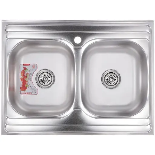 Кухонная мойка накладная ZERIX Z8060B-08-180E satin (ZX1620) - фото 1