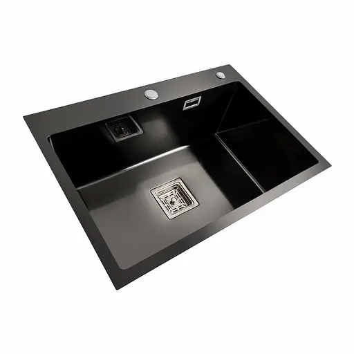 Кухонна мийка Platinum Handmade 65x45 (650x450x230 мм) PVD чорна HSB, Чорний - фото 3