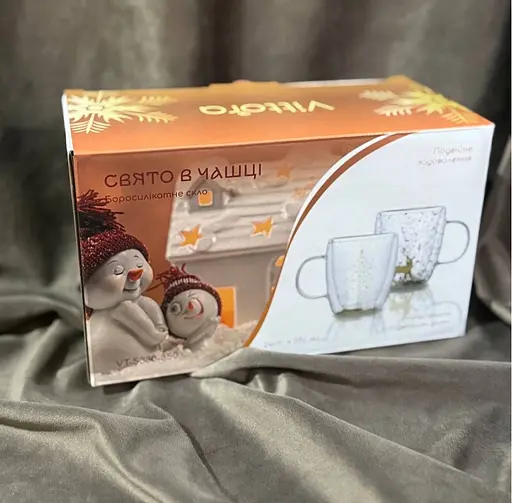 Набор чашек новогодних Vittora VT-5330-350 Праздник в чашке с двойным дном 350 мл Прозрачный 2 шт - фото 7