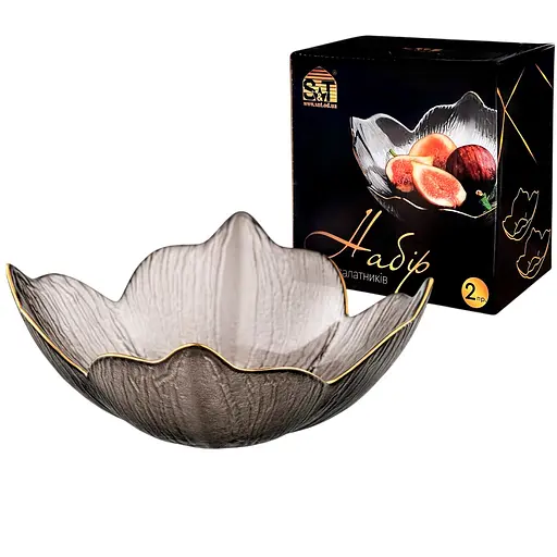 Набор салатников S&T 2 шт. 4 лепестка агат золотой кант (9294-2) - фото 1