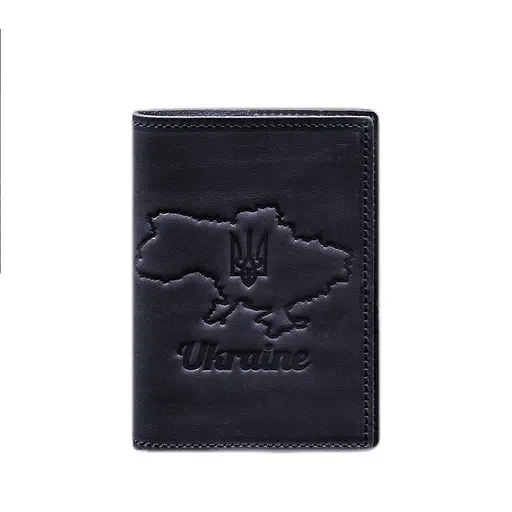 Кожаная обложка для паспорта с картой Украины синий Crazy Horse - фото 8