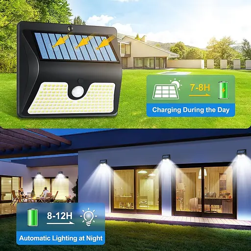 Сонячні світильники з датчиком руху на відкритому повітрі IP65 Водонепроникний 4 шт. 150 світлодіодів - фото 2