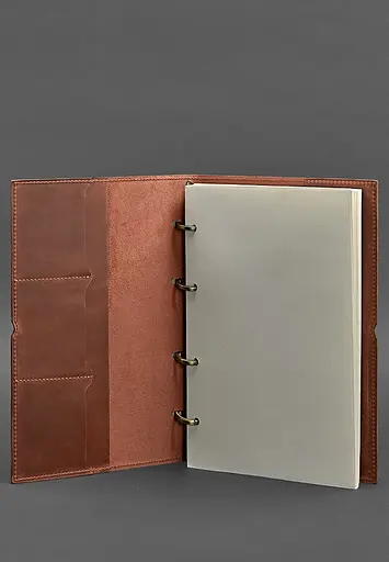 Шкіряний блокнот на кільцях (софт-бук А4, А5) 9.0 в м'якій світло-коричневій обкладинці - фото 3