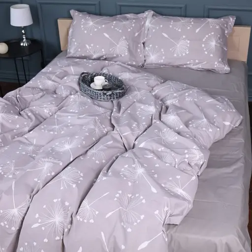 Простыня на резинке MirSon Поплин 00-3 Grey Dandelions 180х190 см серая (2200009701894)