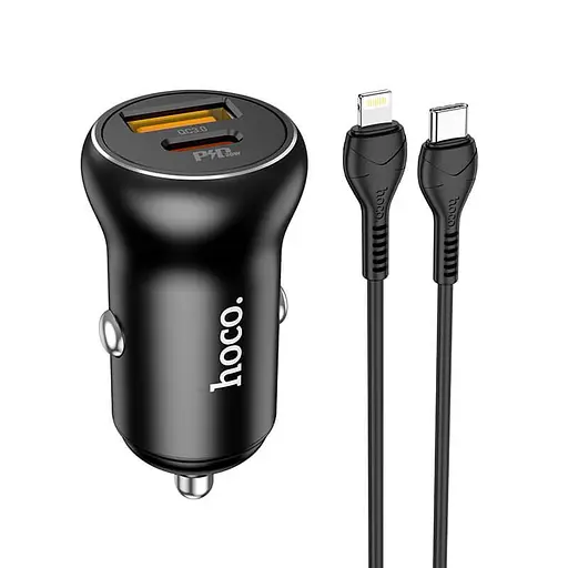 Адаптер автомобильный HOCO Type-C to Lightning Cable Smooth Road Car Charger NZ5 30W Black - фото 1
