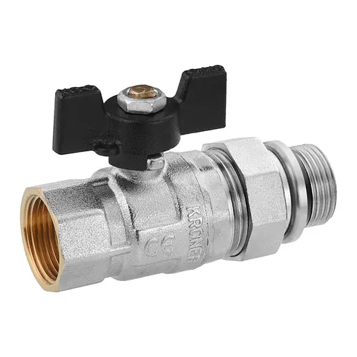 Кран-американка кульовий Kroner прямий 3/4" ВЗ PN40 метелик, нікельований (CV033221) - фото 2