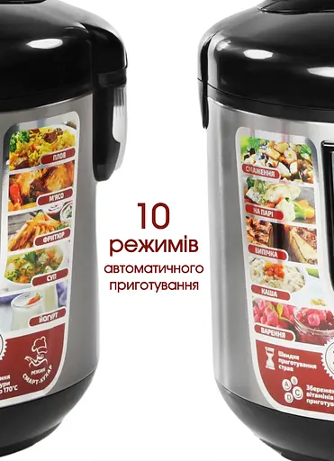Мультиварка пароварака Grunhelm с LED экраном 900 Вт, на 10 программ, Черный - фото 5
