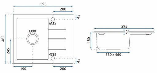 Кухонная мойка гранитная Rea North black ZLE-00124, Черный - фото 8