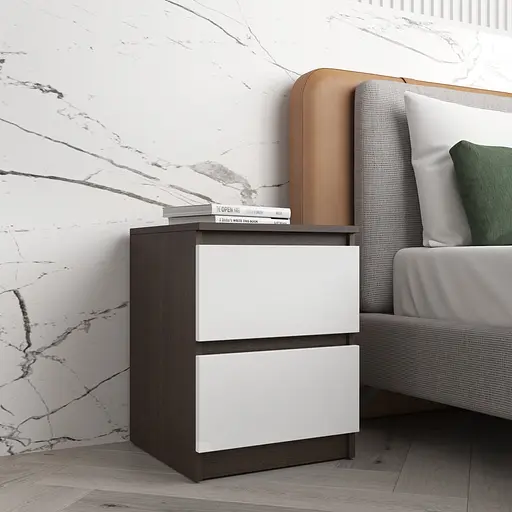 Прикроватная тумба Vays R-5 Венге Темный-Белый фасад, 2 ящика без ручек, ЛДСП 40×40×53 см - тумба в спальню - фото 2