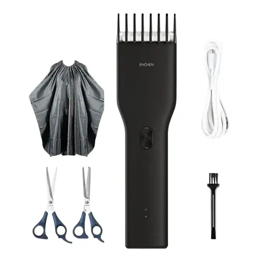 Набор для стрижки XIAOMI ENCHEN Boost машинка, 2 пары ножниц, накидка черный - фото 1
