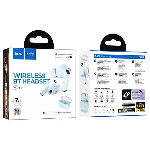 Беспроводные TWS наушники Hoco EQ12 вакуумные blue - фото 2