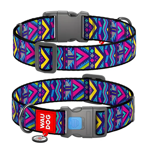 Ошейник для собак нейлоновый Waudog Nylon с QR-паспортом "Инди" пластиковый фастекс XXL Ш 35 мм Д 46-70 см