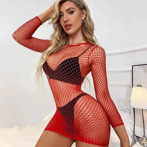 Мини-платье открытое и соблазнительное S/M/L красное K0758-3 - фото 7