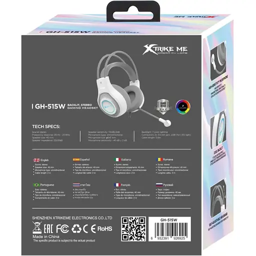 Ігрова гарнітура Xtrike Me GH-515 USB+3.5 мм 7 режимів RGB кабель 2 м біла - фото 6