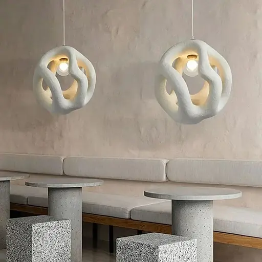 Гіпсовий світильник у білому кольрі Ø 50 см | Арт. MJ34-450*500 WT | Line F - фото 1