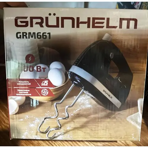 Ручний міксер Grunhelm GRM661 із насадками для замішування тіста 5 швидкостей 400 Вт Чорний - фото 7