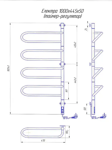 Електрична рушникосушка Mario Електра-І 1000x445/150 TR таймер-регулятор 2.3.1004.11.P - фото 3