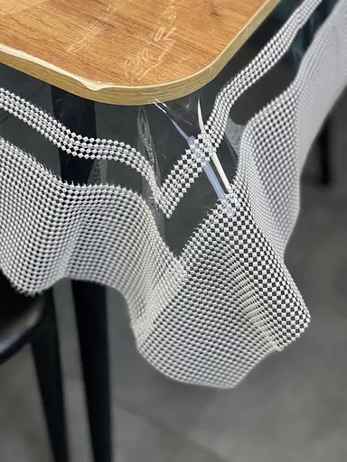 Скатерть силиконовая с белой жемчужной лентой двойной 310х170 см - фото 7