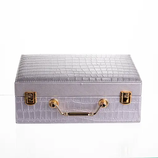 Скринька для прикрас з екошкіри 19 відділень із дзеркалом 23.5×14×8 см органайзер для прикрас Сірий Yiwu HP-5-20G - фото 9