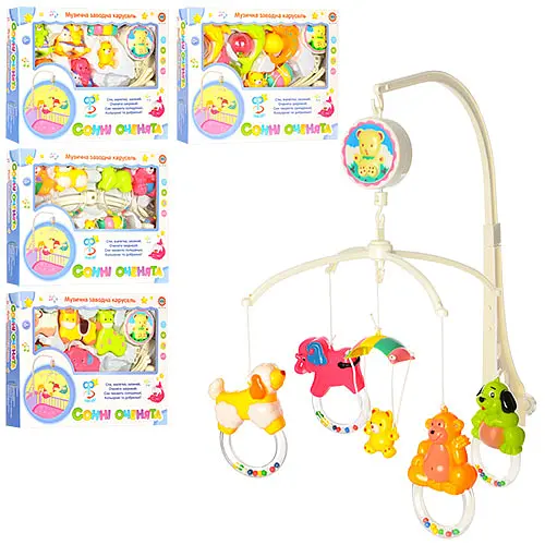 Карусель на кроватку, заводная, музыкальная, подвески-погремушки 5 шт., 5 видов, 32x25x5 см - фото 2