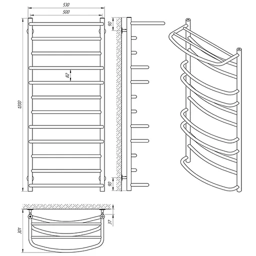 Водяна рушникосушка Laris Євромікс П12 500x1200 з полицею 71207663, Хром - фото 4