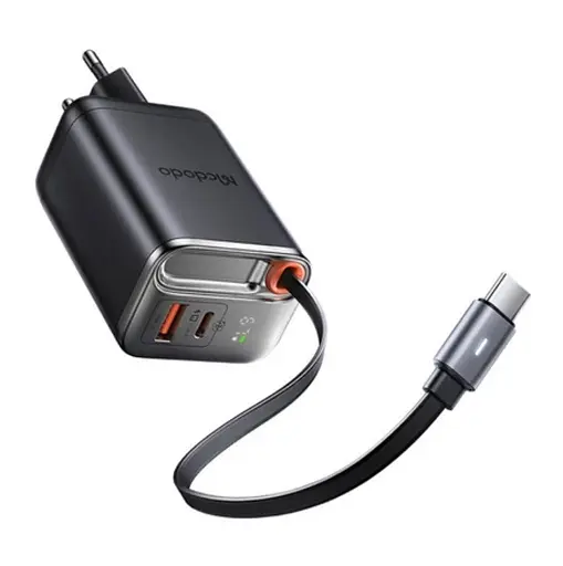 Мережевий зарядний пристрій McDodo 67W 1C+1A Digital Display GaN Charger Built-in 65cm retractable USB-C Cable(EU) Чорний - фото 3