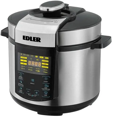 Мультиварка-скороварка Edler ED-PC2007 Black/Silver 900W сенсорне управління 5л дисплей 20 програм 20 - фото 2