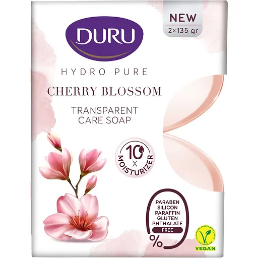 Уцінка. Косметичне мило Duru Hydro Pure з ароматом цвітіння вишні 270 г (2 шт. х 135 г)  