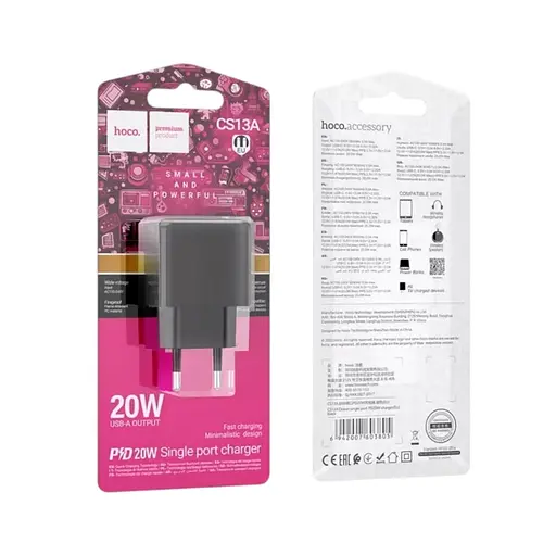 Сетевое зарядное устройство Hoco CS13A PD20W с поддержкой быстрой зарядки Power Delivery черный - фото 4