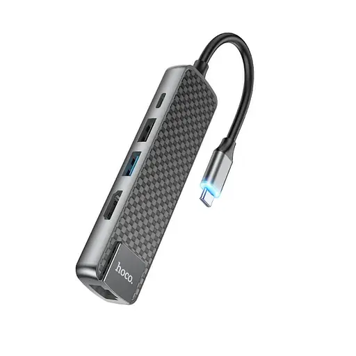 Розгалужувач хаб - мультиадаптер Hoco HB23 Easy view - Type-C to 4K HDMI LAN 60W - фото 3
