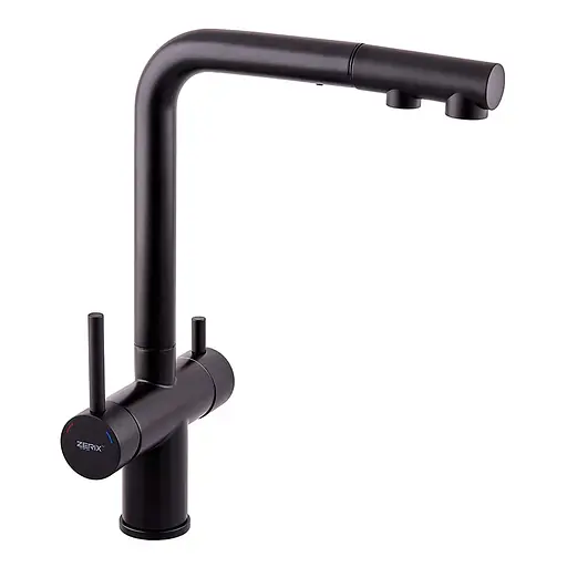 Смеситель для кухни на две воды с выдвижным изливом Zerix LUX-024 Black ZX5556 Черный матовый - фото 1