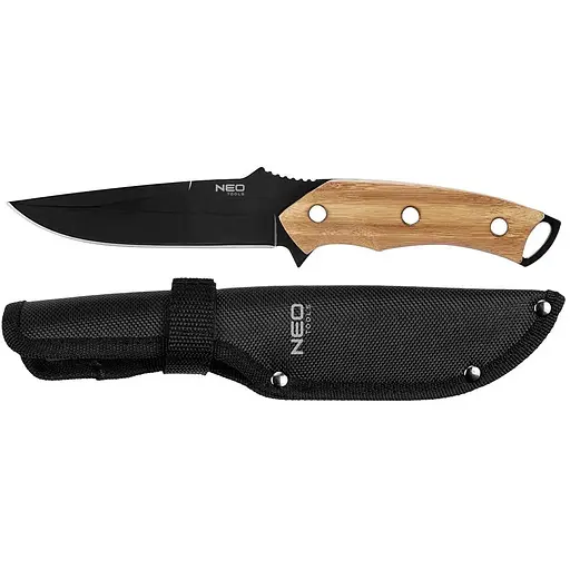Neo Tools 63-110 Ніж Full Tang, 25см, лезо 14.5см, бамбукова ручка, 3Cr13, лезо з титановим покриттям, нейлоновий чохол