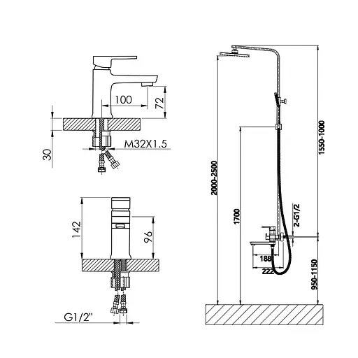 Душевая система с изливом Lidz Wawel 1030 + смеситель для умывальника Lidz Wawel 001 White, Белый - фото 2