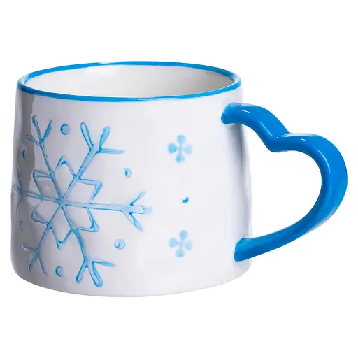 Новорічна порцелянова чашка для чаю та кави Сніжинка 350 мл Білий з синім Yiwu FM-CS-55D - фото 4