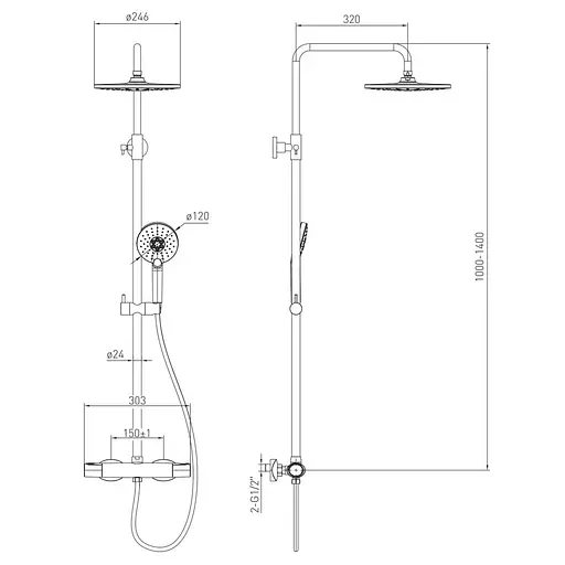 Душова система Volle Cromo Sistema 1580.090501, Хром - фото 2