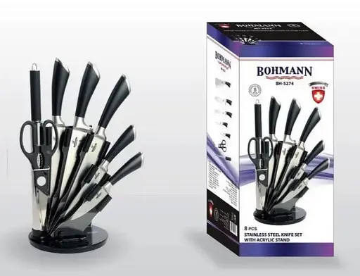 Набор ножей для кухни Bohmann BH-5274 из нержавеющей стали с подставкой 8 предметов Черный - фото 3