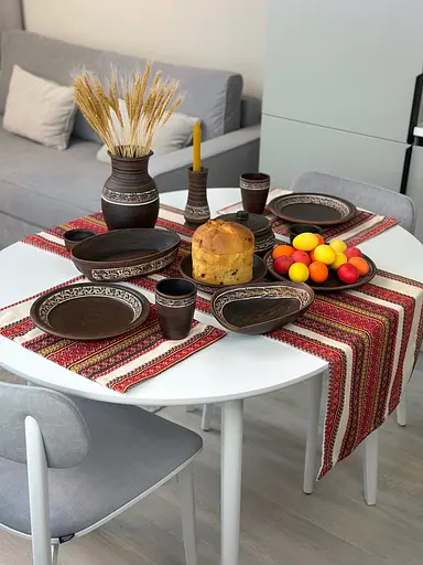 Пасхальний столовий сервіз керамічного (глиняного) посуду на 6 осіб Ангоб - фото 4