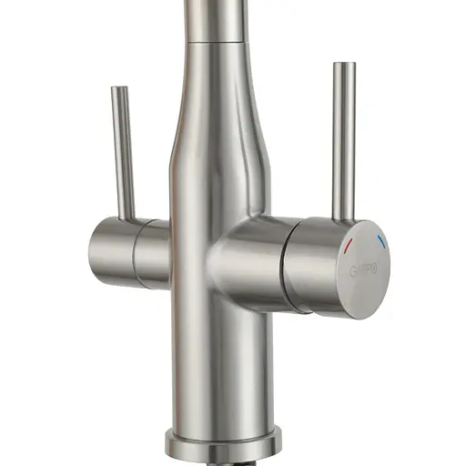 Смеситель для кухни на две воды Gappo G4399-75 гибкий излив нержавеющая сталь сатин/черный Нержавеющая сталь - фото 4