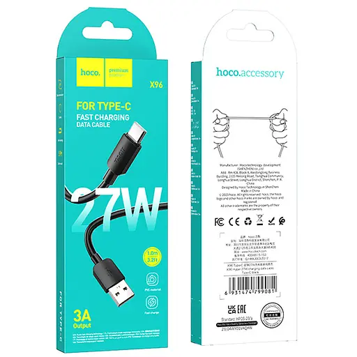 Дата кабель Hoco X96 Hyper USB to Type-C 27W (1m) Black - фото 6
