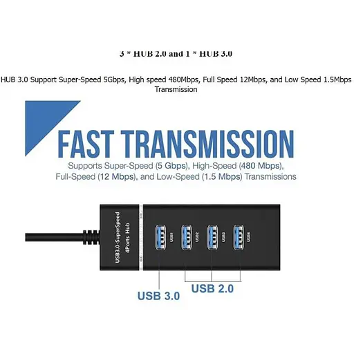 Розгалужувач Hub USB 3.0 на 4 порти 30 см Чорний - фото 3