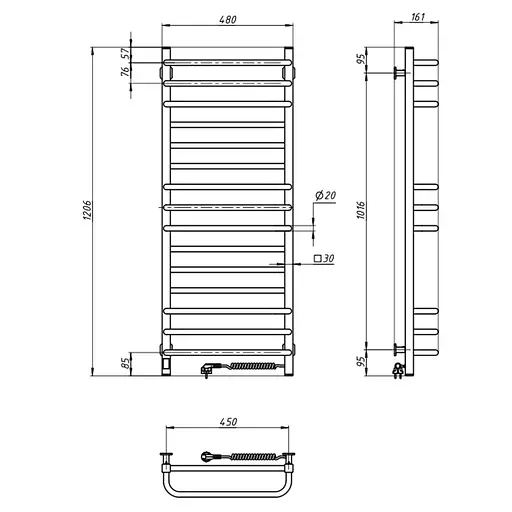 Электрический полотенцесушитель Navin Грандис 480x1200 Sensor с Wi-Fi, правая с таймером, белая 12-112033-4880, Белый, Правое, Электронный - фото 7