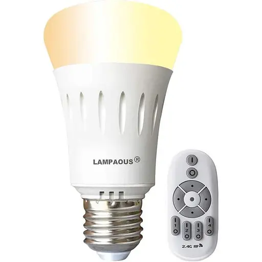 Лампочка LAMPAOUS White Ambiance 9W E27 Dimmable з бездротовим пультом дистанційного керування 2.4G, від 90 люменів до 800 люмен