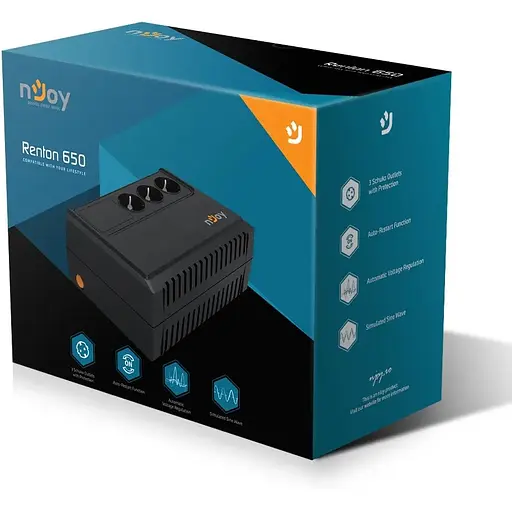 Джерело безперебійного живлення NJOY Renton 650 (PWUP-LI065RE-CG01B) Lin.int., AVR, 3 x евро, пластик - фото 6