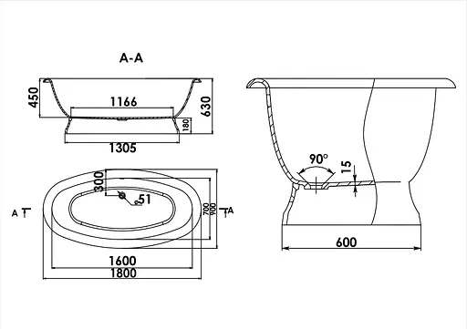 Ванна отдельностоящая глянцевая Amdcon Olmpa 180x90 на пьедестале из литого камня OLMPA_180_pad_HL Белый - фото 4