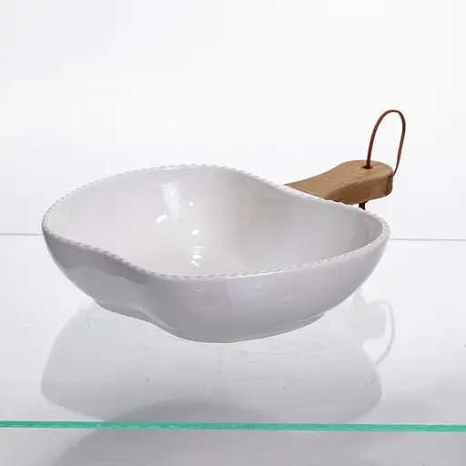 Тарелка фарфоровая глубокая с ручкой Яблоко 25×20×5 (см) сервировочное блюдо с ручкой для подачи Белый Yiwu ZJH-15-6 - фото 5