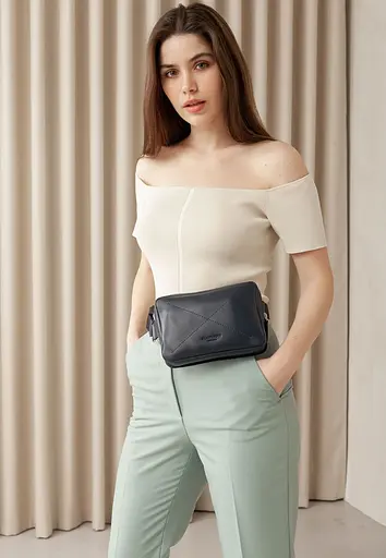 Шкіряна поясна сумка Dropbag Mini темно-синя - фото 7