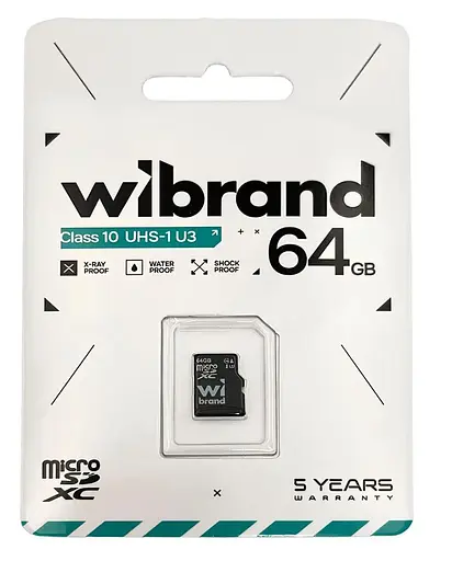 Карта памяти Wibrand microSDXC (UHS-1 U3) 64Gb class 10 (WICDXU3/64GB) - фото 2