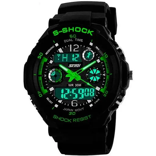 Наручний годинник чоловічий Skmei S-Shock Green 0931 Чорний (077)