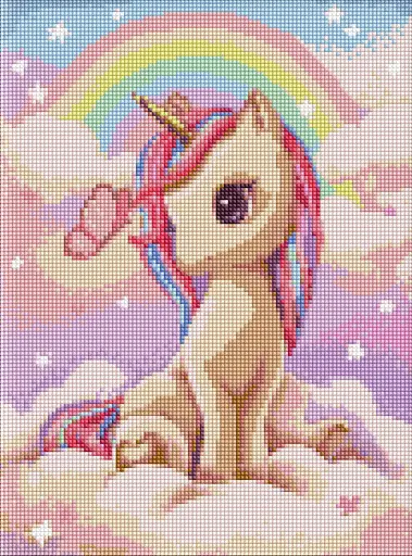 Набор с алмазной мозаикой на подрамнике Любопытная однорожка Ideyka AMO7631 с АВ стразами, 30x40 см